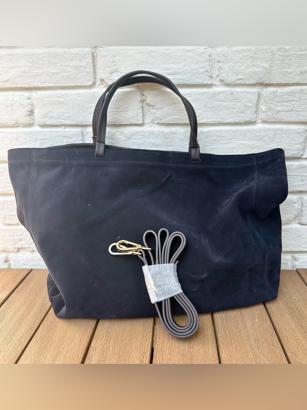 Mark & Graham Italian Suede Leather Tote Handbag, Navy